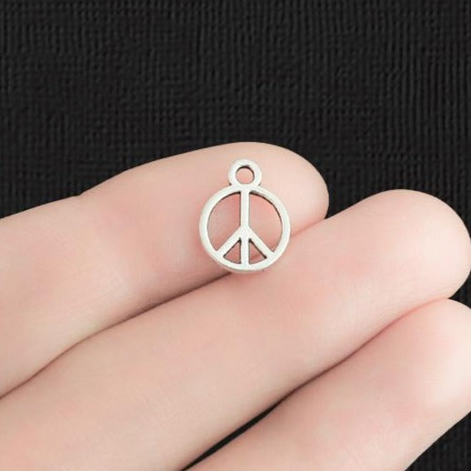 20 Peace Sign Antique Silver Tone Charms 2 Sided - SC1060