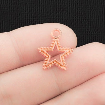 10 Star Rose Gold Tone Charms 2 Sided - GC619