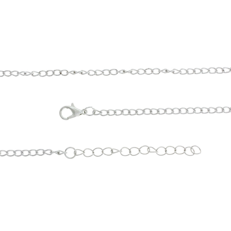Silver Tone Curb Chain Necklaces 20" Plus Extender - 2mm - 10 Necklaces - N801