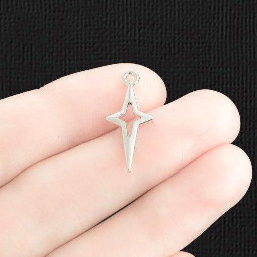 2 North Star Silver Tone Charms 2 Sided - SC3355