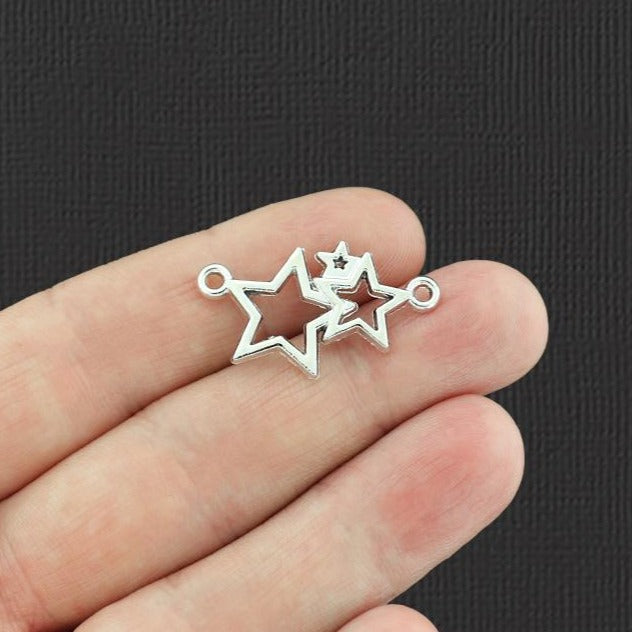 6 Star Connector Antique Silver Tone Charms - SC2399
