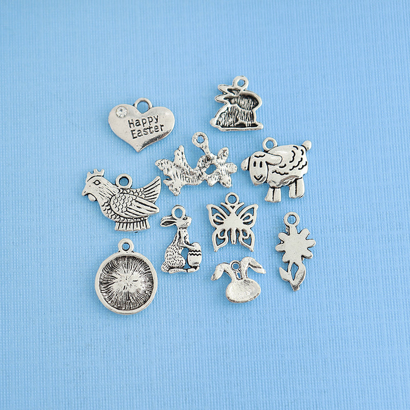 Easter Charm Collection Antique Silver Tone 10 Charms - COL043