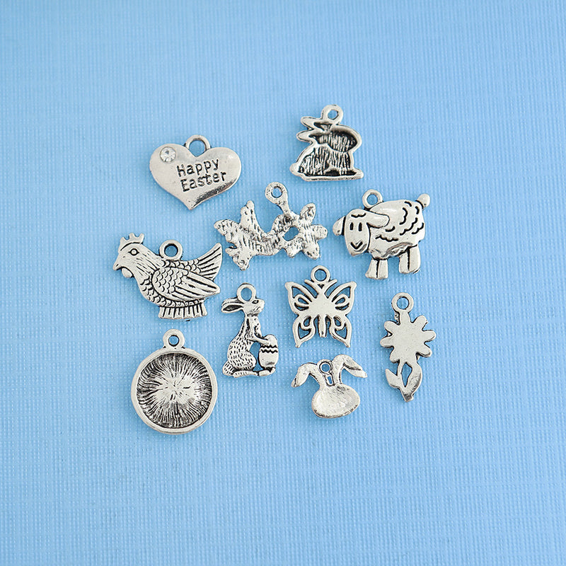 Easter Charm Collection Antique Silver Tone 10 Charms - COL043