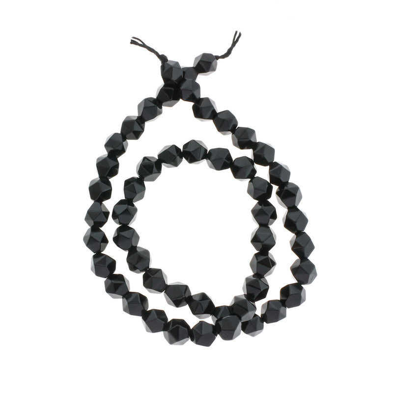 Faceted Natural Jade Beads 8mm - Black - 1 Strand 48 Beads - BD742