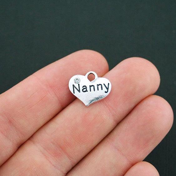 2 Nanny Antique Silver Tone Charms 2 Sided With Inset Rhinestones - SC4757