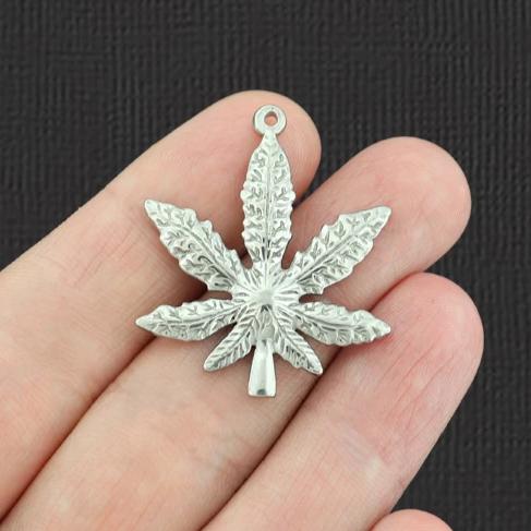 Marijuana Leaf Silver Tone Stainless Steel Charm - SSP04