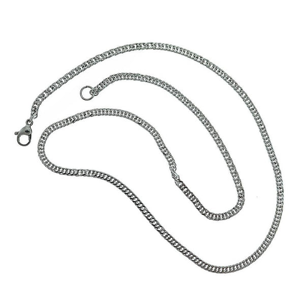 Silver Tone Curb Chain Necklace 17"- 2.5mm - 1 Necklace - N548