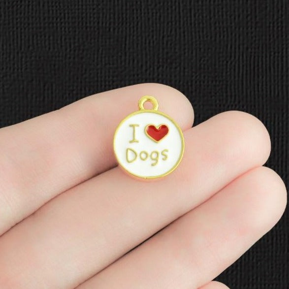 2 I Love Dogs Gold Tone Enamel Charms 2 Sided - E769