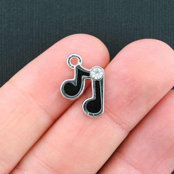 6 Music Note Silver Tone Enamel Charms with Inset Rhinestone E153