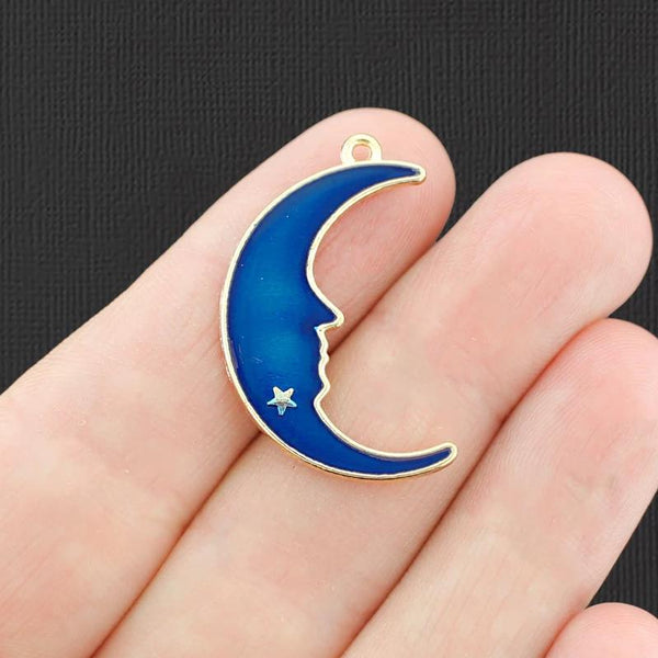 4 Crescent Moon Gold Tone Enamel Charms - E763