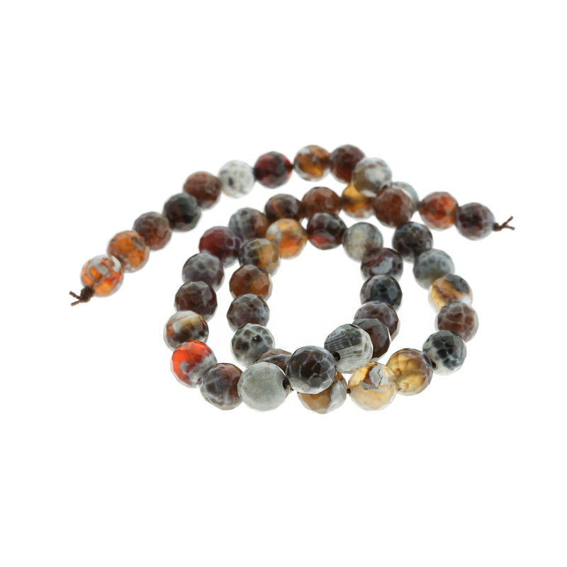 Faceted Natural Fire Agate Beads 8mm - Charcoal Grey and Earthy Brown - 1 Strand 47 Beads - BD2677
