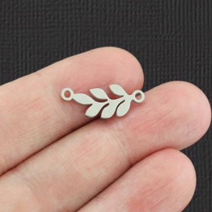 2 Leaf Connector Silver Tone Stainless Steel Charms 2 Sided - SSP100