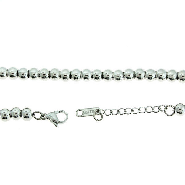 Stainless Steel Ball Chain Bracelet 6.9" Plus Extender - 6mm - 1 Bracelet - N737