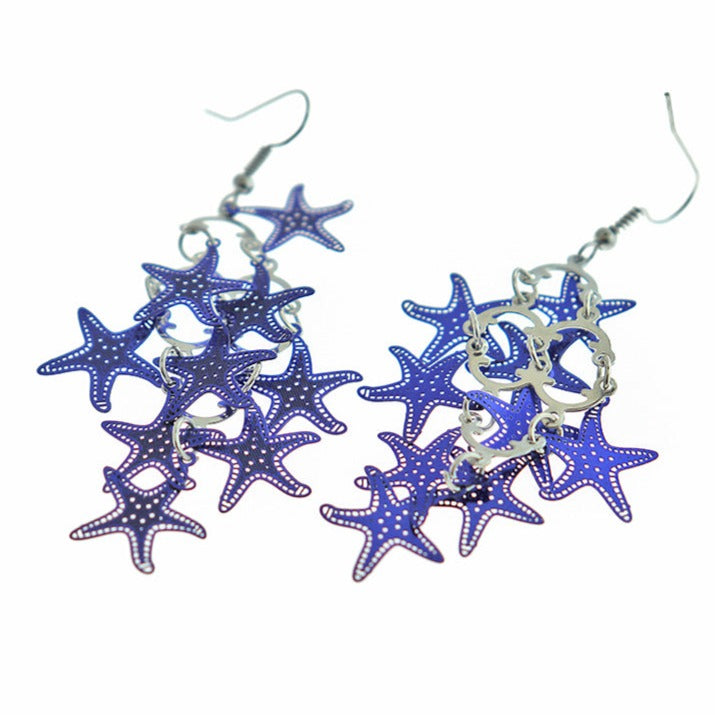 Purple Starfish Stainless Steel Earrings - French Hook Style - 2 Pieces 1 Pair - ER608