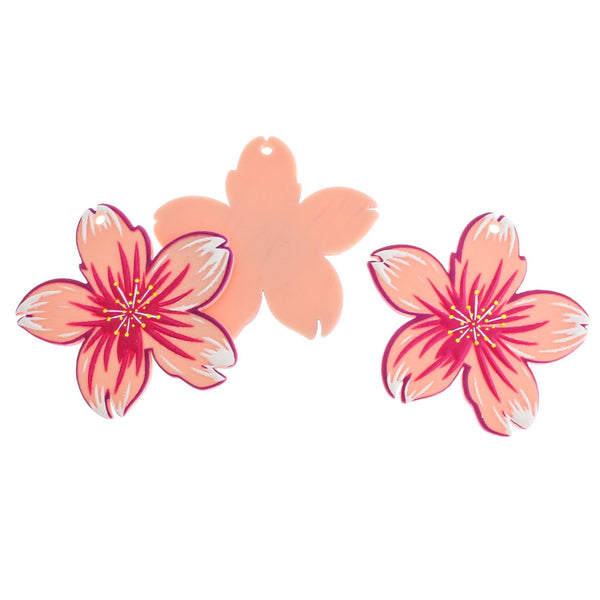 4 Pink Flower Acrylic Charms - K100