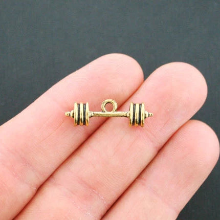 4 Barbell Antique Gold Tone Charms 3D - GC732