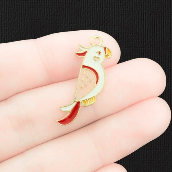 4 Parrot Gold Tone Enamel Charms - E1538