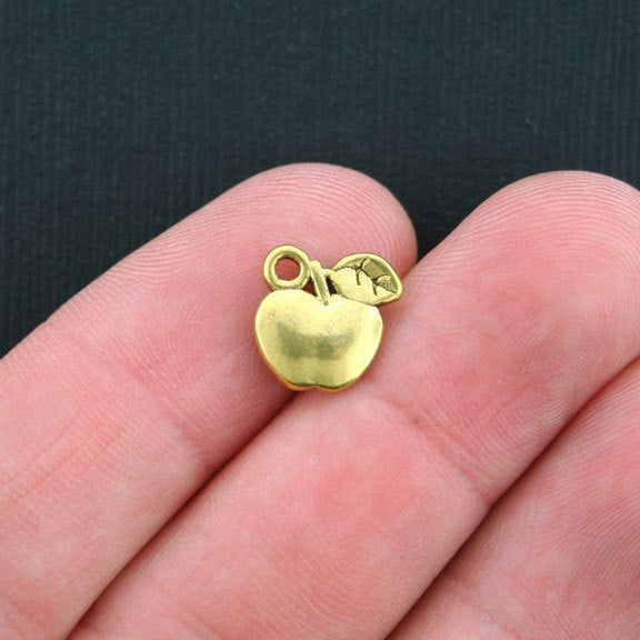 12 Apple Antique Gold Tone Charms 2 Sided - GC304
