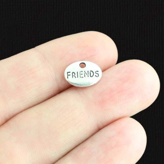 10 Friends Antique Silver Tone Charms 2 Sided - SC3047