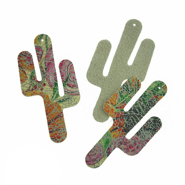 Imitation Leather Pendants - Rainbow Cactus - 2 Pieces - LP263