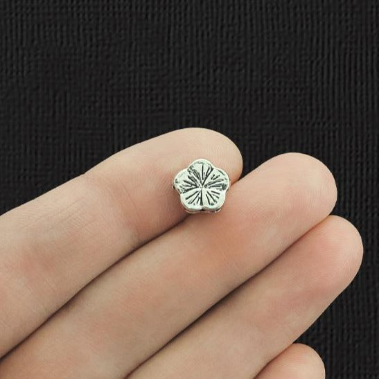 Flower Spacer Beads 9mm x 9.5mm - Antique Silver Tone - 50 Beads - SC2407
