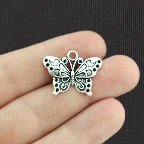 8 Butterfly Antique Silver Tone Charms - SC5779