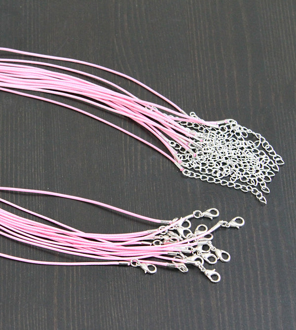 Petal Pink Wax Cord Necklace 18" Plus Extender - 2mm - 12 Necklaces - N204