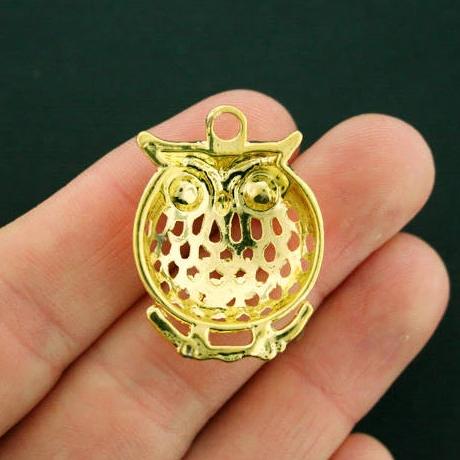 5 Owl Antique Gold Tone Enamel Charms - GC1151