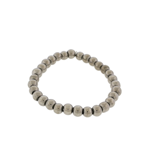 Round Glass Bead Bracelet - 43mm - Electroplated Silver - 1 Bracelet - BB043