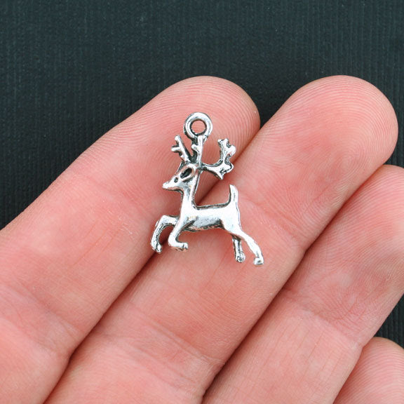 8 Reindeer Antique Silver Tone Charms 2 Sided - SC1370