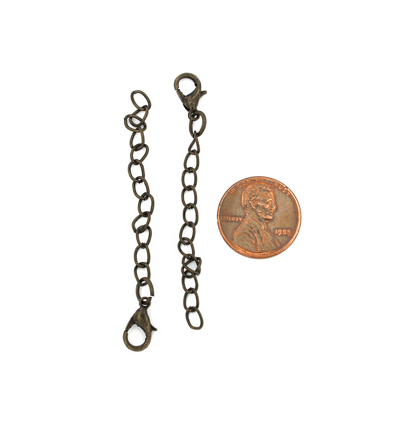 Chaînes d'extension de ton bronze antique avec fermoir mousqueton - 65 mm x 3,5 mm - 15 pièces - Z883