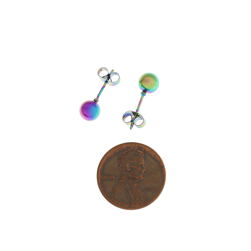 Rainbow Electroplated Stainless Steel Earrings - Ball Studs - 11mm x 6mm - 2 Pieces 1 Pair - ER207
