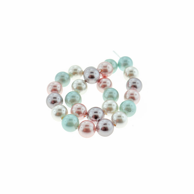 Perles rondes en coquillage naturel 8 mm - Perles pastel - 1 rang 27 perles - BD1898