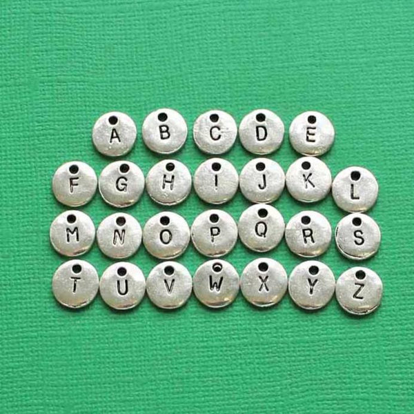 26 Alphabet Letter Silver Tone Charms - 1 Set - ALPHA1700