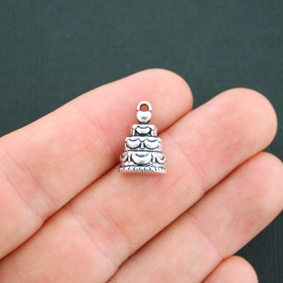 6 Wedding Cake Antique Silver Tone Charms - SC4987