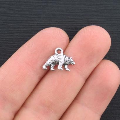 10 Bear Antique Silver Tone Charms - SC3246