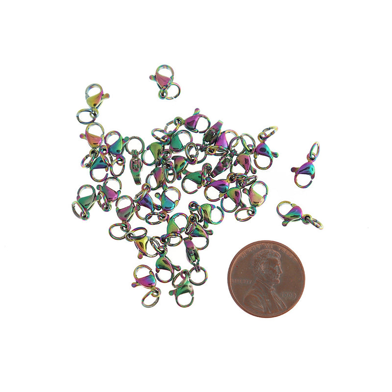 Rainbow Electroplated Stainless Steel Lobster Clasps 9mm x 5mm - 10 Clasps - FF295