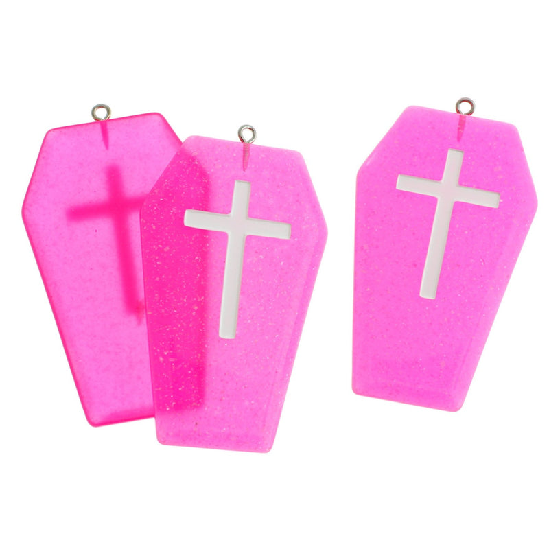 Pink Coffin Cross Resin Charm- K505