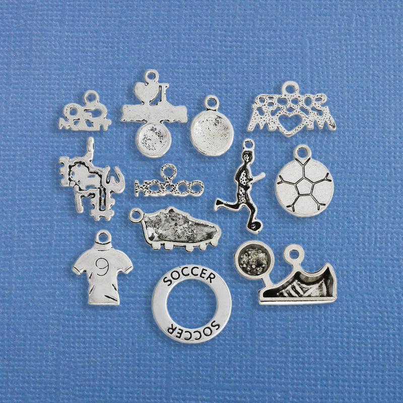 Deluxe Soccer Charm Collection Ton argent antique 12 breloques - COL253