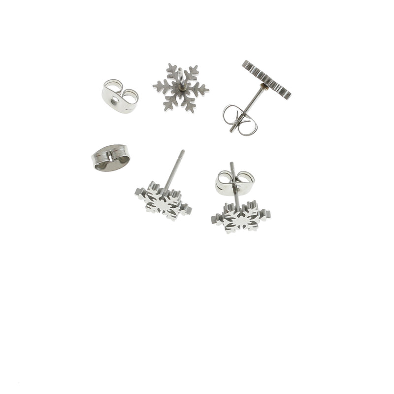 Boucles d'oreilles en acier inoxydable - clous flocon de neige - 10 mm - 2 pièces 1 paire - ER413