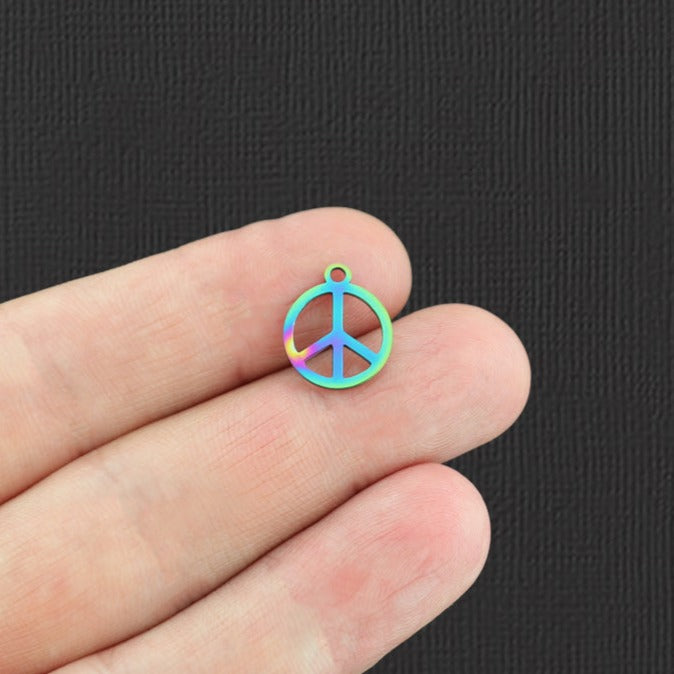 Peace Sign Rainbow Electroplated Stainless Steel Charm 2 Sided - SSP142