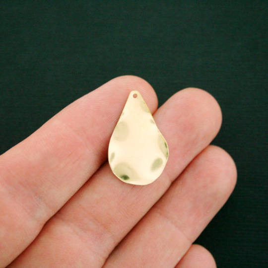 4 Teardrop Gold Tone Brass Charms 2 Sided - BR005