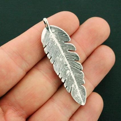 BULK 25 Feather Antique Silver Tone Charms 2 Sided - SC6478
