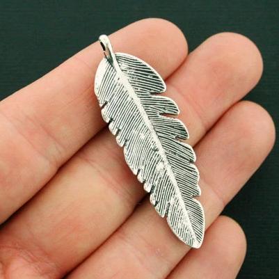 5 Feather Antique Silver Tone Charms 2 Sided - SC6478