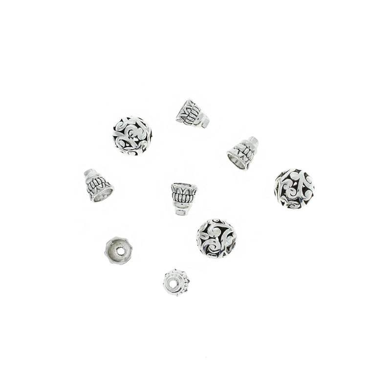 Perles de gourou argentées antiques 10 mm - 2 ensembles de 4 perles - SC1624