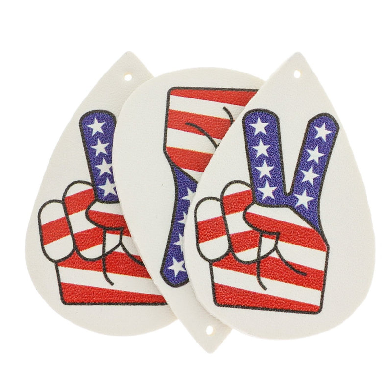 Imitation Leather Teardrop Pendants - American Flag Peace Sign - 2 Pieces - LP213