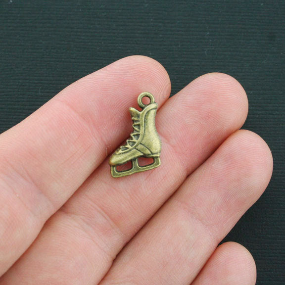 SALE 8 Skate Antique Bronze Tone Charms 2 Sided - BC1138