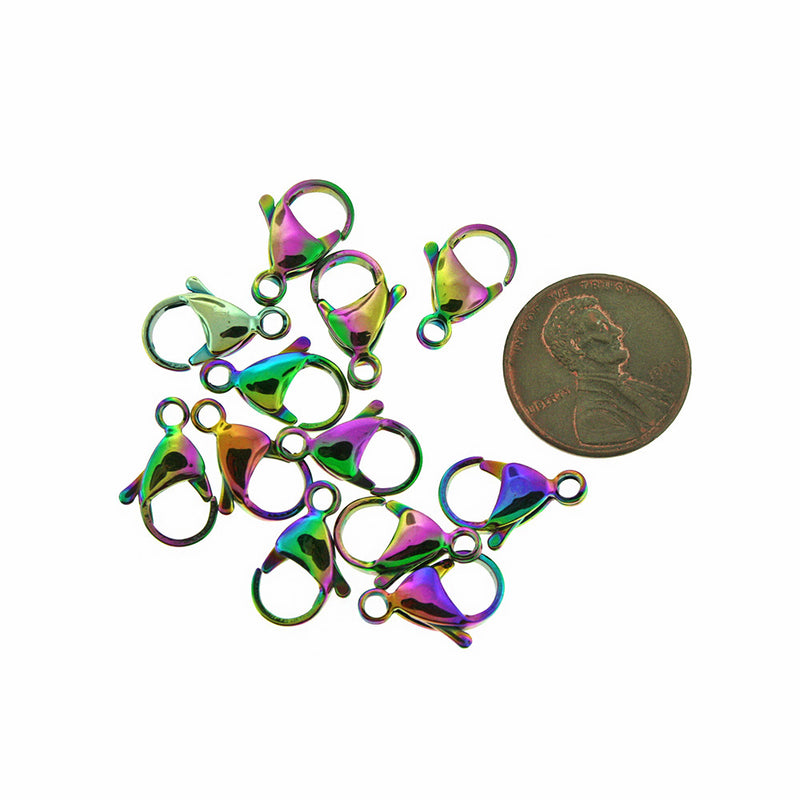 Rainbow Electroplated Stainless Steel Lobster Clasps 15mm x 10mm - 10 Clasps - FF265