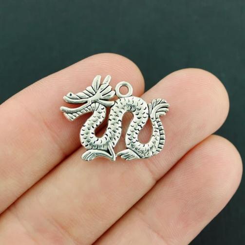 5 Dragon Antique Silver Tone Charms 2 Sided - SC7683
