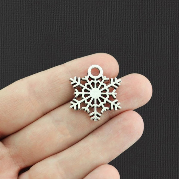 6 Snowflake Antique Silver Tone Charms 2 Sided - SC331